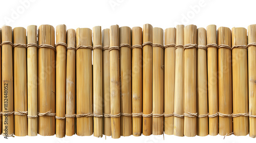 Close-up of vertically aligned bamboo sticks with transparent background