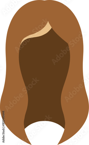 Vector illustration of a womans long brown hair with a side part.