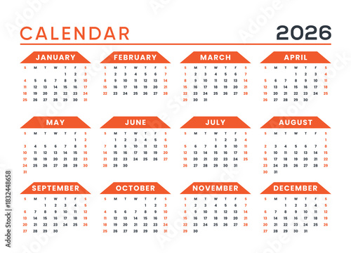 Colorful annual desk calendar 2026 with simple and creative design.