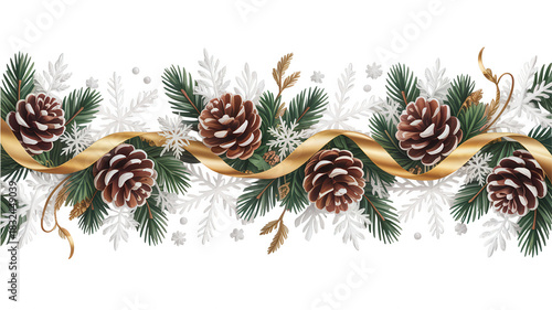 Wallpaper Mural Festive christmas garland with pine cones snowflakes and golden ribbon on a black background Torontodigital.ca