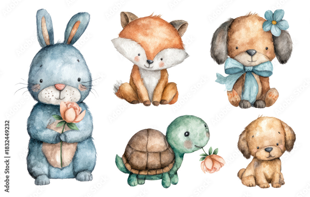 Naklejka premium Cute Watercolor Animals with Companions in Adorable Illustrations