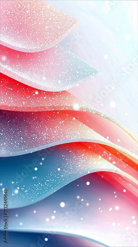 Abstract image featuring wavy lines in shades of red, blue, and white, with glitter and light effects.