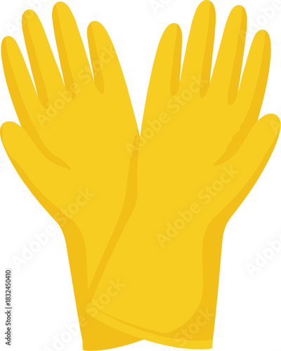 Pair of yellow rubber cleaning gloves isolated on a white background.