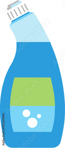 Blue toilet bowl cleaner bottle with angled neck vector illustration.