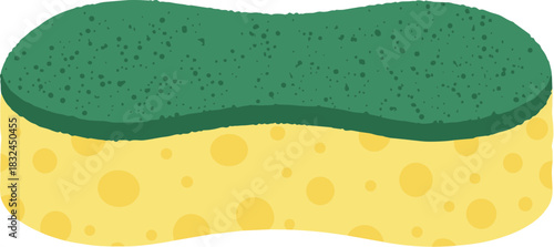 Yellow and green dual-sided kitchen sponge for cleaning dishes vector illustration.