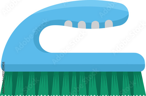 Blue plastic scrub brush with green bristles vector illustration.