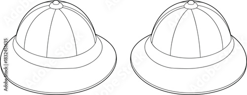 PrintPith Helmet Technical Drawing Set, Safari Sun Hat Vector Sketch, Tropical Explorer Headwear Template, Outline Illustration