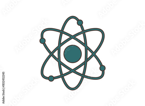 Stylized Atomic Structure Symbol with Teal Orbiting Electrons and Central Nucleus on Black Background