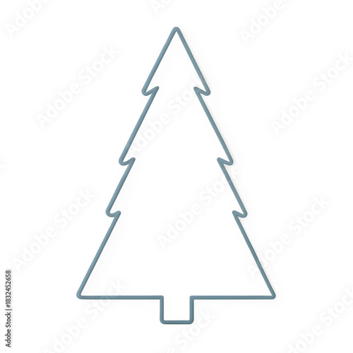 simple christmas tree outline isolated on clean white background, minimal thin-line illustration, modern holiday symbol, soft shadow
