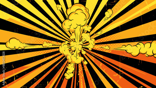 Cartoon-style yellow smoke explosion cloud, playful comic blast effect perfect for fun action scenes and animated visual concepts