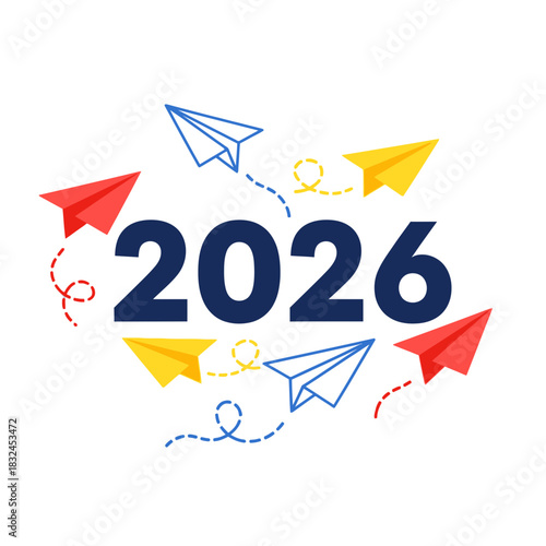 Paper planes flying around 2026, ideas taking off, communication, ambition and goal achievement theme