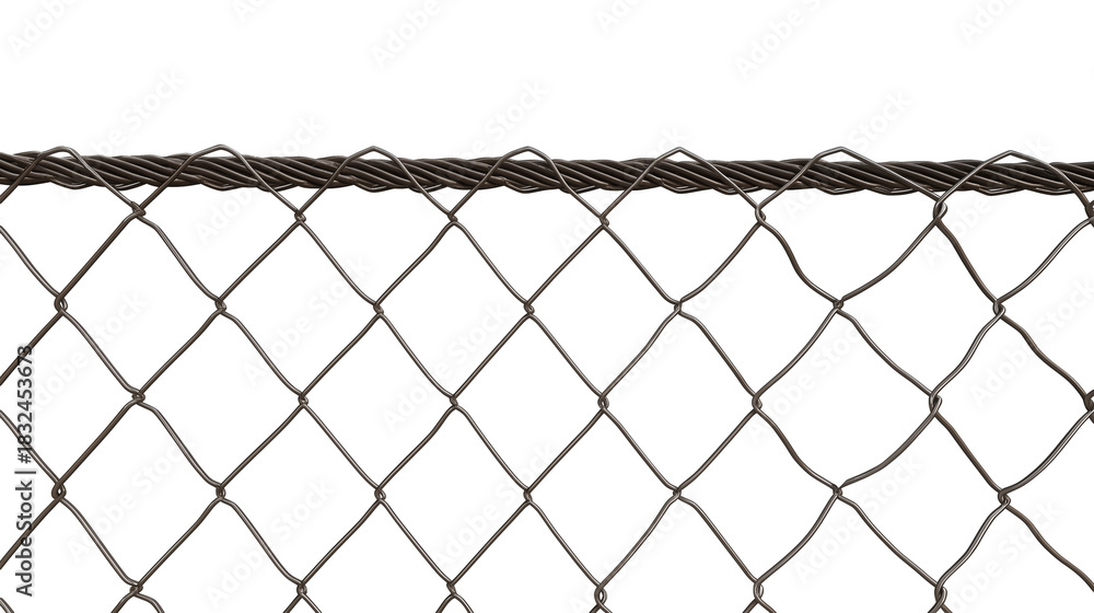 Fototapeta premium Close-up of chain-link fence with diamond pattern on transparent background