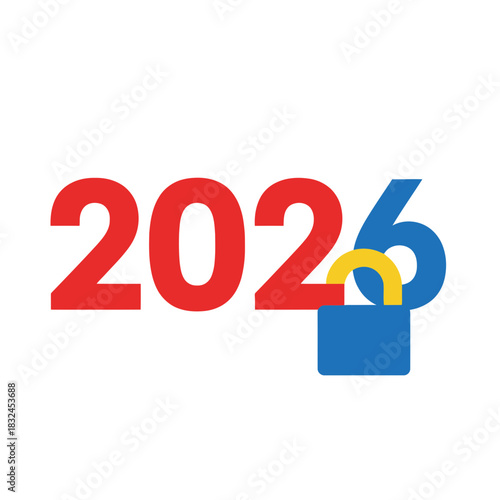 2026 calendar style number with lock and key concept, security, privacy, digital safety and protected plans for the coming year