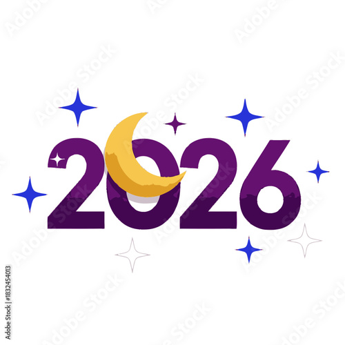 Mystical 2026 number design with moon and stars, dreamy cosmic vibe for astrology, night themes, and inspirational content