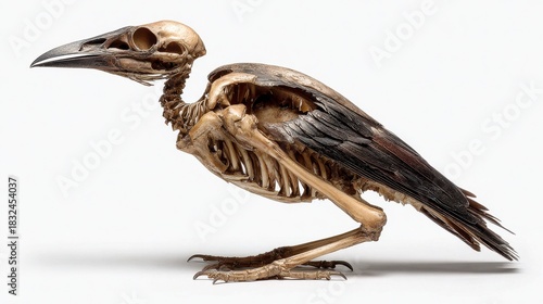Bird skeleton avian skeleton bird bones animal skeleton bird anatomy museum specimen isolated skeleton white background detailed bones bird skull wing bones claw bones rib cage skeletal structure