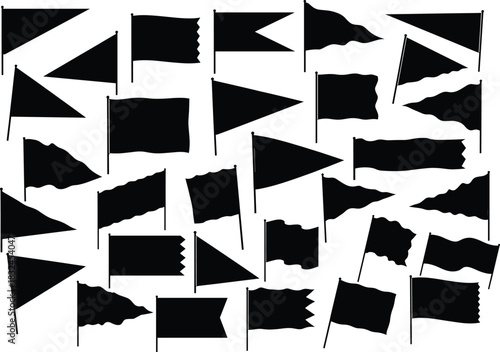 Collection of various flag silhouette vector icons with different shapes and waving styles for decoration, design, celebration, and patriotic themes.