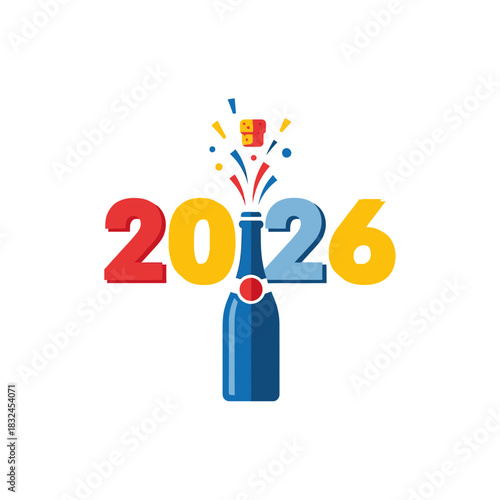 Celebration popper 2026 typography with fireworks, ideal for party invitations, festive banners, and joyful New Year graphics