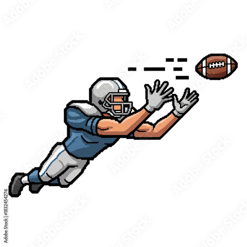 American Football Player Catching A Pass In A Dynamic Diving Pose