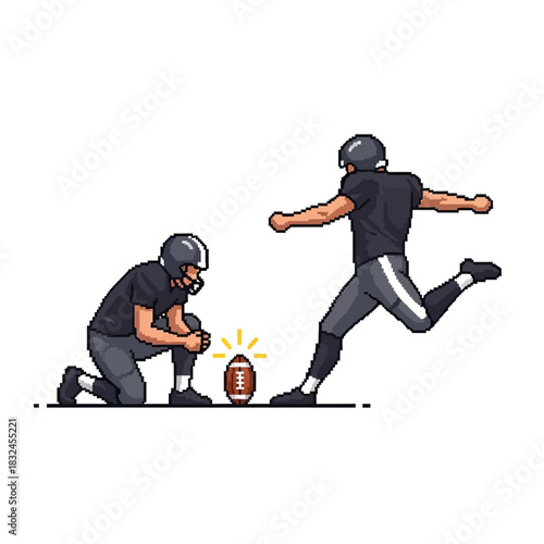 Pixel Art American Football Kicker and Holder Preparing for the Game Winning Kick