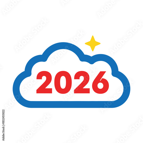 Cloud themed 2026 New Year typography, soft dreamy design symbolizing hope and fresh beginnings