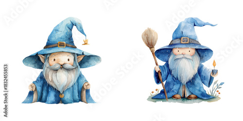cute wizard watercolor vector illustration