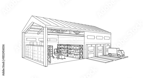 Logistics warehouse outline vector icon
