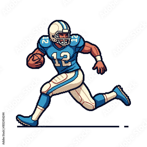 Dynamic illustration of an American football player running with the ball. An athletic sportsman in action during a competitive game