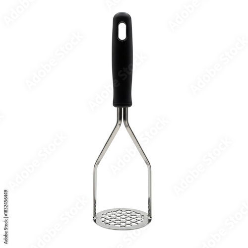 Domestic metal potato masher isolated on transparent background for clean visual compositions

