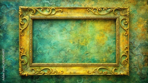 Ornate Vintage Frame on Textured Teal and Gold Background