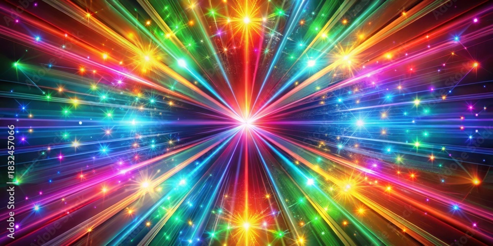 Fototapeta premium Vibrant Colorful Light Rays Radiating From Center in Dark Background