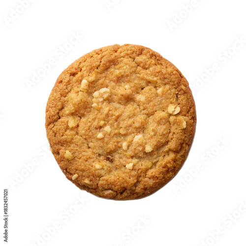 Delicious oatmeal cookie with golden brown color and slightly crumbly texture, perfect for sweet treat against transparent background
