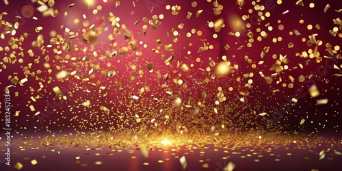 Glimmering Gold Confetti Sparks and Coins on a Vibrant Background