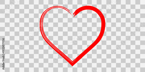 Simple hand drawn red heart outline on transparent background