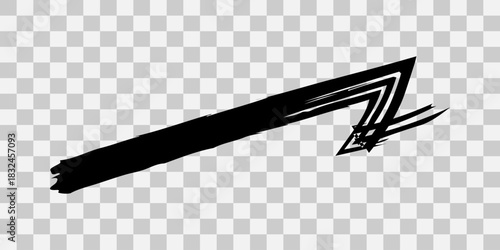 Hand drawn black arrow pointing down and to the right on transparent background