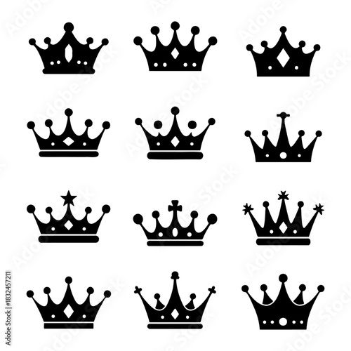Collection of Black Silhouette Crown Icons for Royal and King Themes