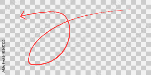 Hand drawn red arrow pointing left on transparent background