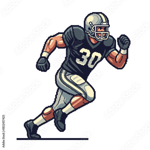 American Football Player Running with the Ball in Action, Isolated Illustration