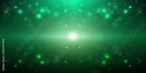 Vivid Green Background with Glowing Lights and Bokeh Effect