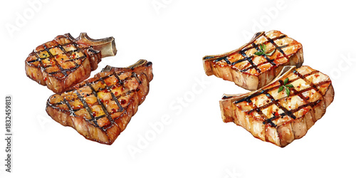 grilled chicken watercolor vector illustration
