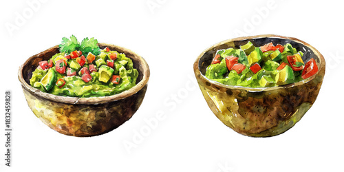 guacamole mexican food watercolor vector illustration