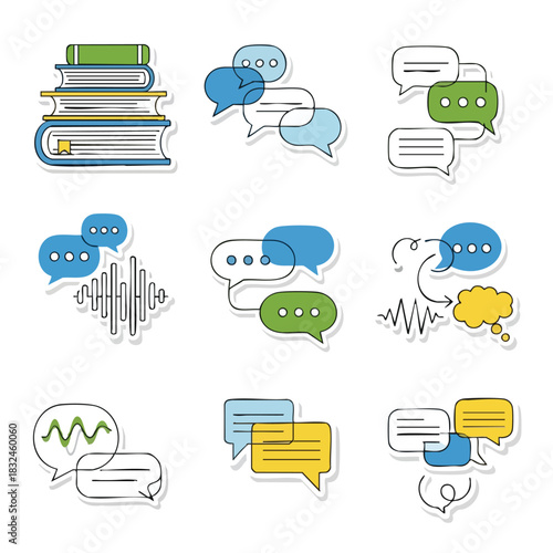 Education Communication Flat Vector Chat Icon Set For Learning