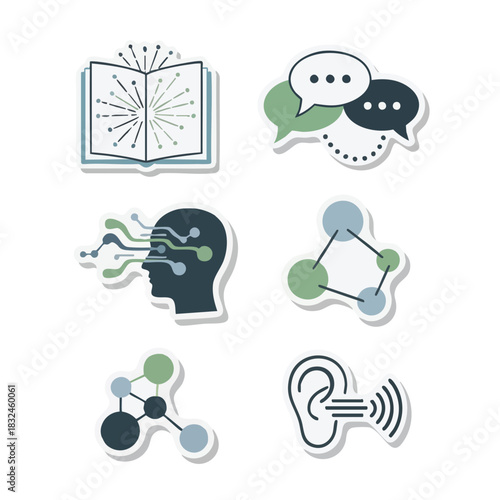 Education Communication Flat Vector Icon Set For Knowledge Network