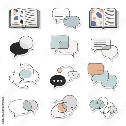 Education Discussion Flat Vector Chat Bubble Icon Set For Learning