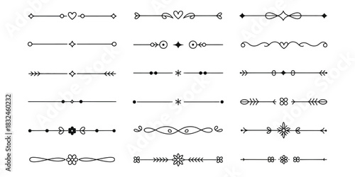 Dividers doodle set, with hand drawn wedding decorative elements, vintage line separators, ornate borders, and whimsical divider ornaments, perfect for invitations, greeting cards, 