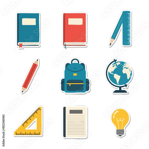 Back To School Flat Vector Education Icon Sticker Collection
