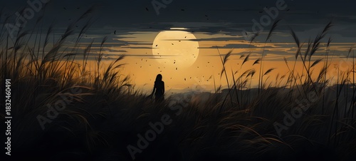 silhouette of grass ,generative AI