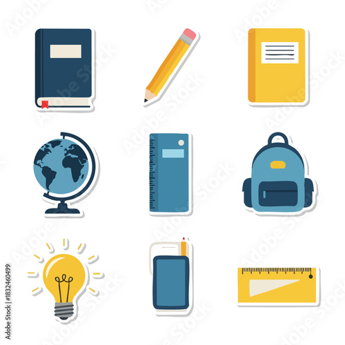 School Education Icons Flat Vector Set For Learning Design