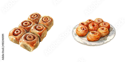 sweet rolls watercolor vector illustration