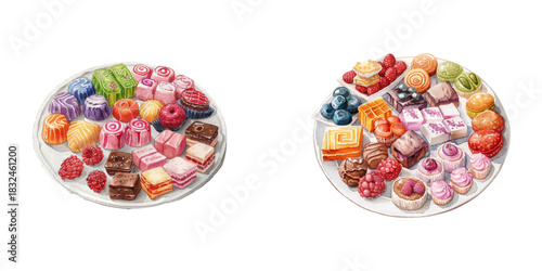 sweets platter watercolor vector illustration