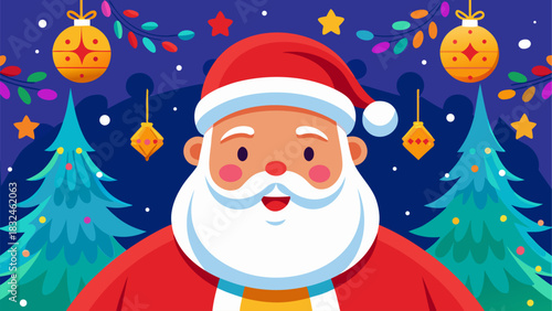 Santa Claus Portrait with Red Suit and White Beard on Festive Holiday Background